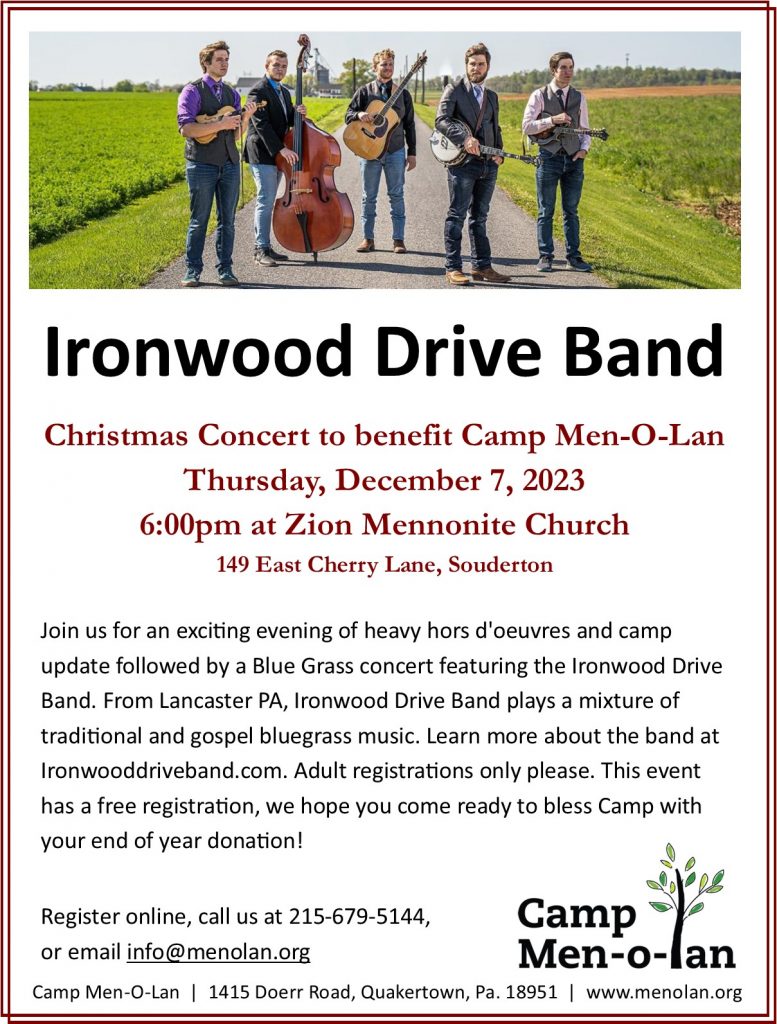 Ironwood Drive Band Christmas Benefit Concert Thurs, Dec 7th at 6pm at Zion Mennonite Church, Souderton
